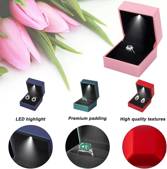 Ring Box Square Shaped LED Light Engagement Ring Boxes Jewelry Gift Box - Image 4