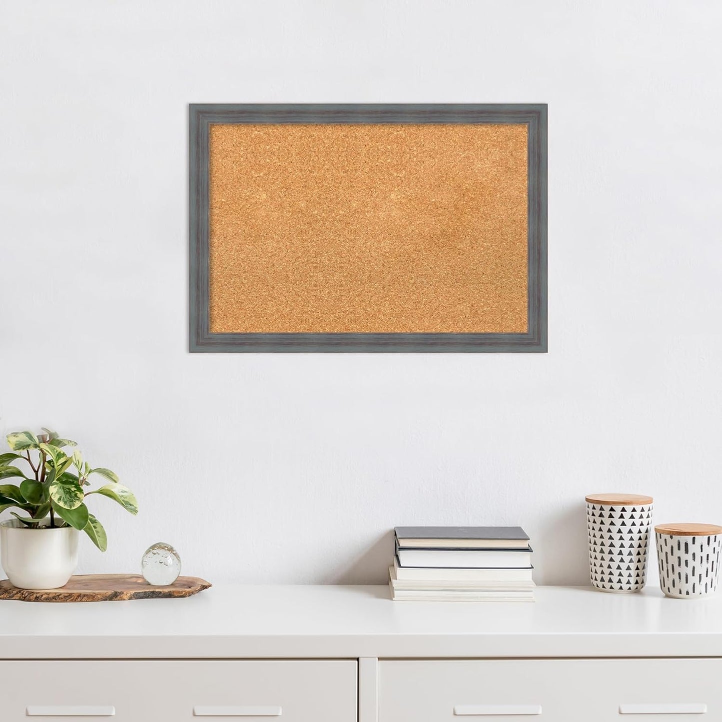 Amanti Art Natural Cork Board for Wall, 18x26 Vision Board with Blue Wood Frame, Medium Corkboard Office Decor for Home Organization, Rustic Farmhouse Corkboard Pinboard to display items for home