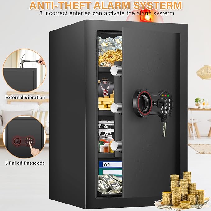 Large Safe Box with LED Light, Anti-theft Home Safe with Digital Keypad - Image 6