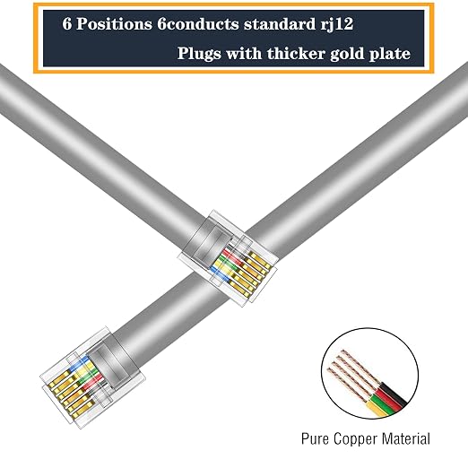 LanSenSu RJ12 Cable Phone Cord RJ12 6P6C Male to Male Straight Wired - Image 4