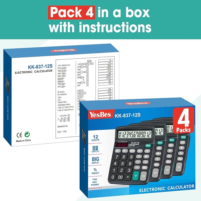4 Pack Calculator Bulk, 12 Digits Calculators Desktop - Image 7