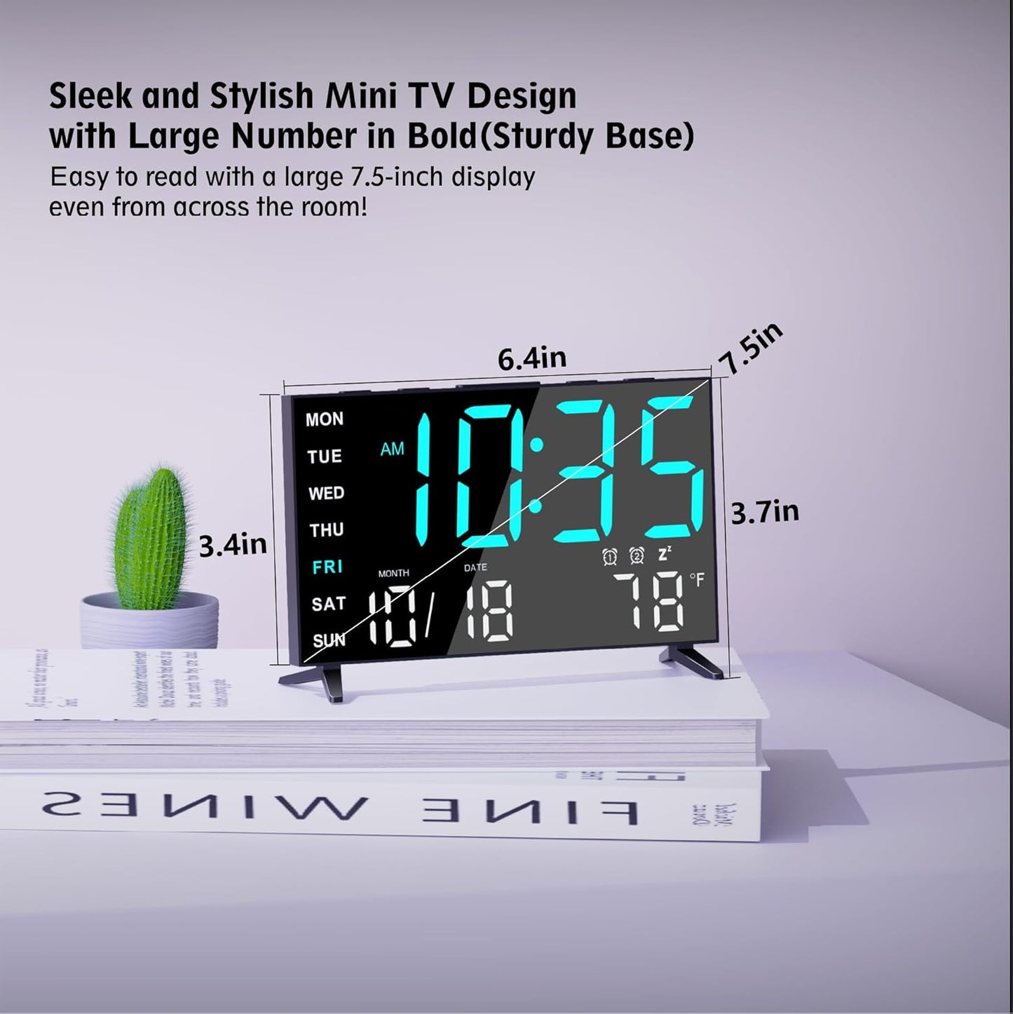Mirror Digital Loud Alarm Clock,Indoor Temperature,USB Charging Port,Dimmer,Dual Alarms,Adjustable Volum,12/24H,Snooze,Perfect for Bedroom and Living Room (Black+Ice Blue Digit)
