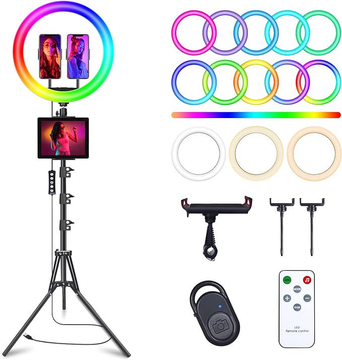 12" Selfie Ring Light with 75" Tripod Stand & 2 Phone Holder, LED Camera by Herrfilk
