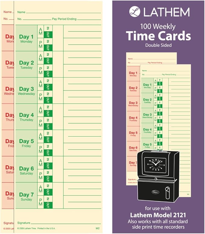 Lathem Weekly Time Cards, Double-Sided, - Image 2