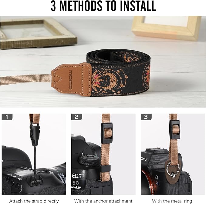 MoKo Camera Strap, Cotton Vintage Embroidered Camera Strap, Adjustable Neck & - Image 3