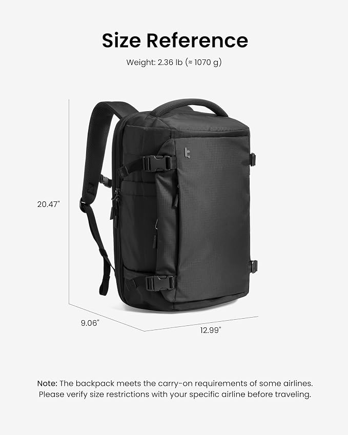 tomtoc Travel Backpack 40L, TSA Friendly Flight Approved Carry-on Luggage Hand - Image 11
