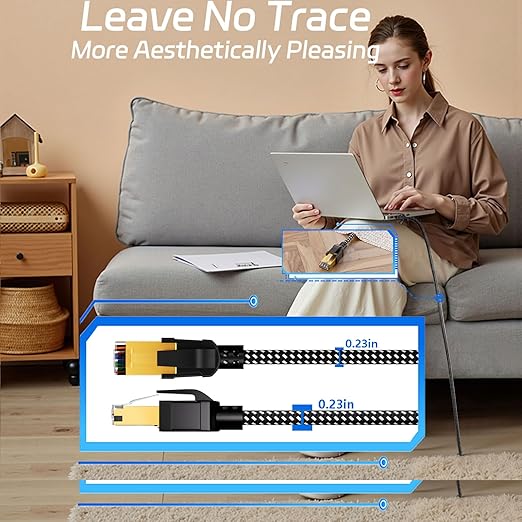 Cat 8 Round Ethernet Cable 60FT, Nylon Braided High Speed Internet Network Cable - Image 6