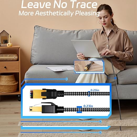 Cat 8 Ethernet Cable 100FT, Nylon Braided High Speed Internet Network Cable - Image 6