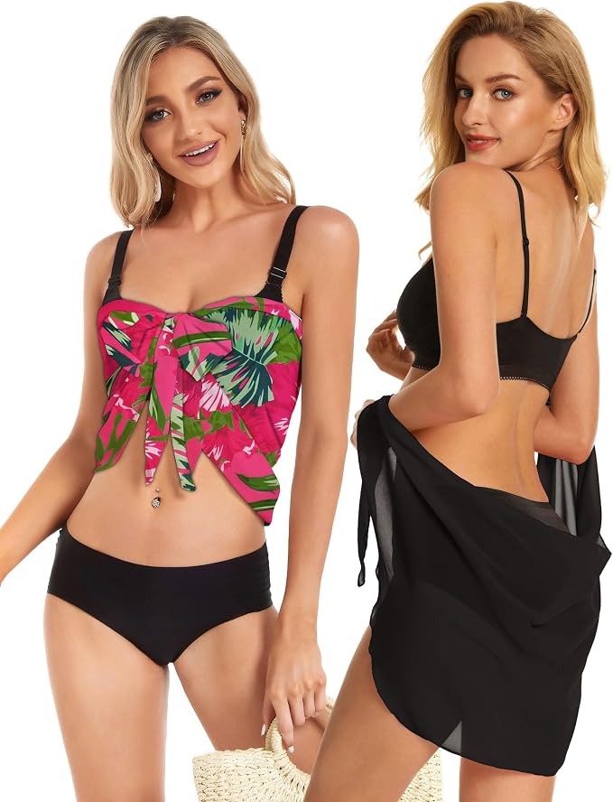 CHICGAL 2 Pieces Women Beach Sarong Bathing Suit Wrap Skirt Sheer Bikini - Image 2