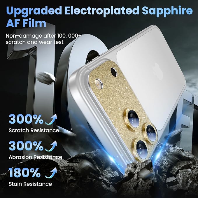 Uyiton for iPhone 17-Pro Camera-Lens Protector: Bling Metal Tempered Glass Rear - Image 6