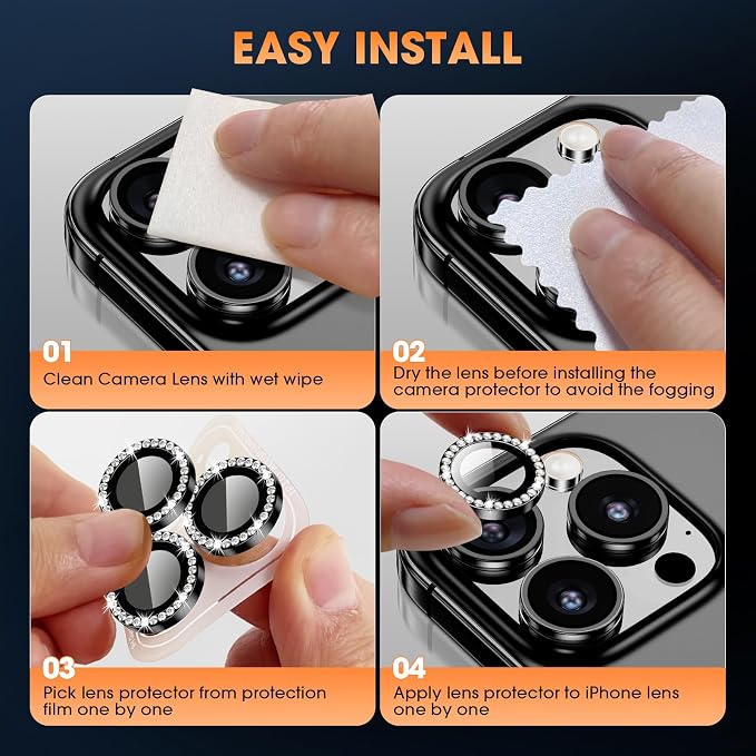 for iPhone 16 Pro/16 Pro Max Camera Lens Protector Bling Individual Metal - Image 7