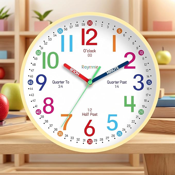 Roymnie Wall Clock 8 Inch for Kids Learning to Tell Time Easily Non Ticking - Image 5