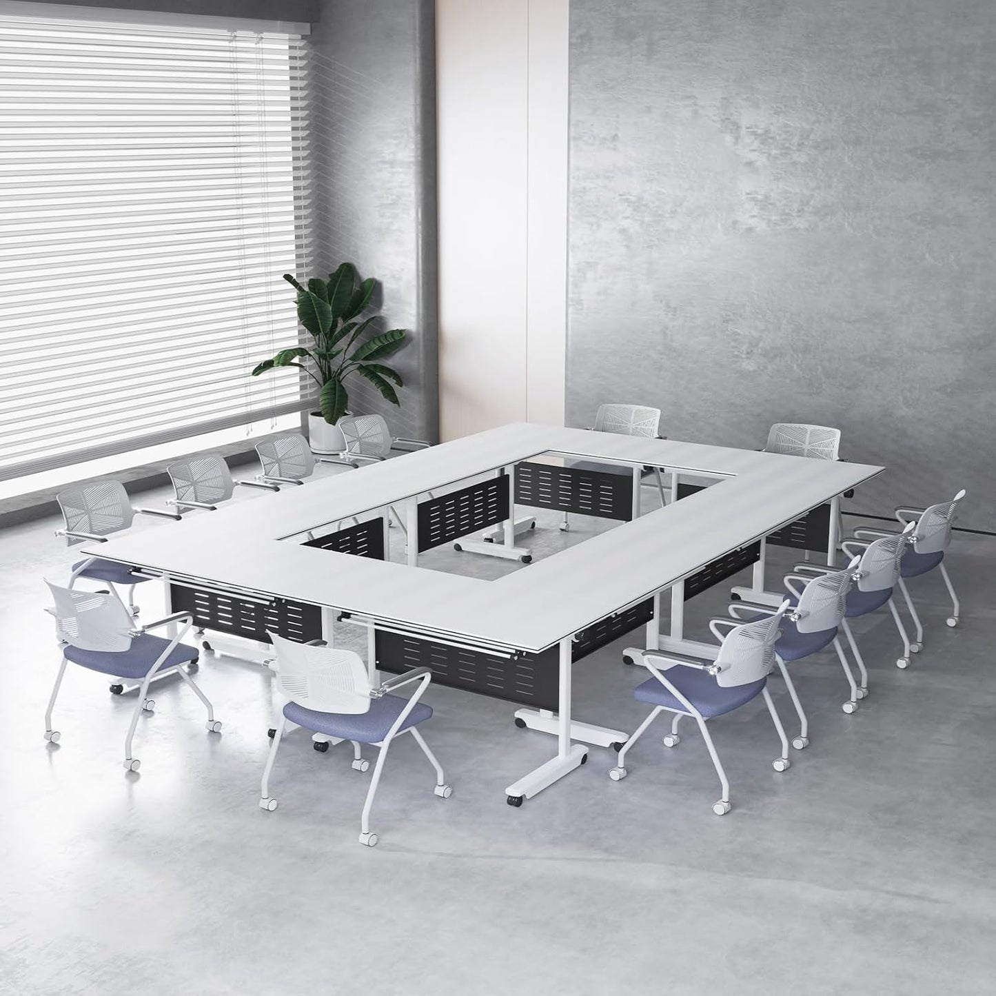 4Pack Conference Room Table, Folding Conference Table for Office Classroom, Mobile Training Tables with Casters Silent Wheels, Large Rectangular Convertible Modular Seminar Tables (L47.2in)