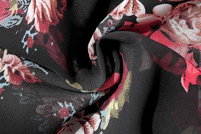 Women's Floral Print Puff Sleeve Kimono Cardigan Loose Cover Up Casual Blouse - Image 8