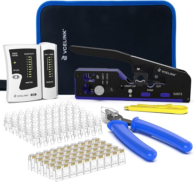 VCELINK RJ45 Crimp Tool Kit for CAT7/6A/6/5E/5, Upgraded Network Tool Set by VCELINK