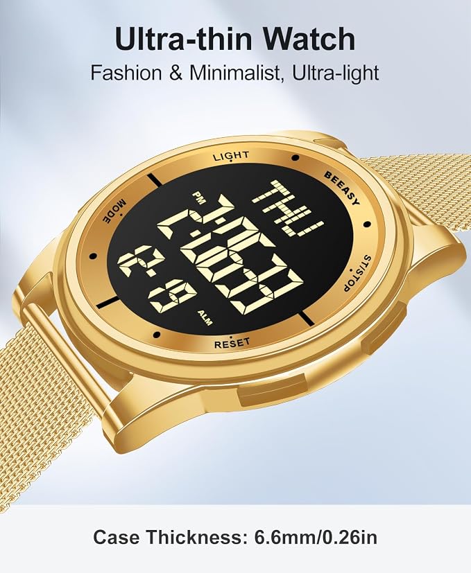 Beeasy Digital Watch for Men Women, 50M Waterproof, Ultra-Thin & Lightweight - Image 4