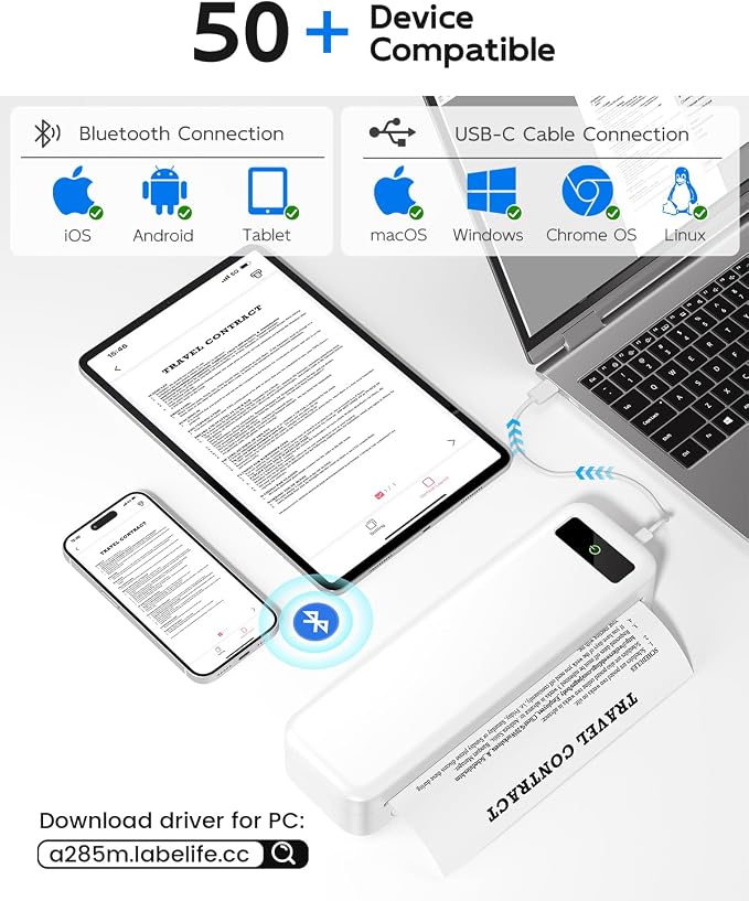 Portable Printers Wireless for Travel, A285M Bluetooth Inkless Thermal Printer - Image 2