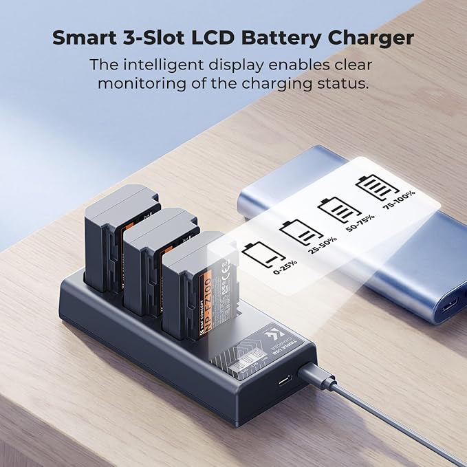 K&F Concept 3-Pack NP-FZ100 Battery and Upgraded LCD Battery Charger Compatible - Image 3
