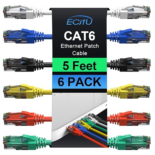Cat6 Patch Cables 5 Feet, Cat 6 Ethernet Cable, 24AWG CCA Cord, UTP Network by ECJTU-US