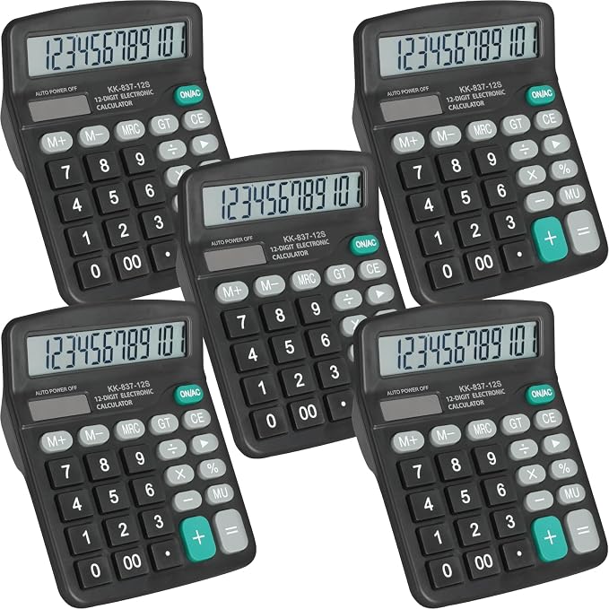5 Pack Calculator Bulk, 12 Digits Calculators Desktop by YesBes
