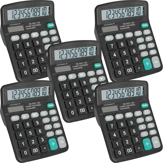 5 Pack Calculator Bulk, 12 Digits Calculators Desktop by YesBes