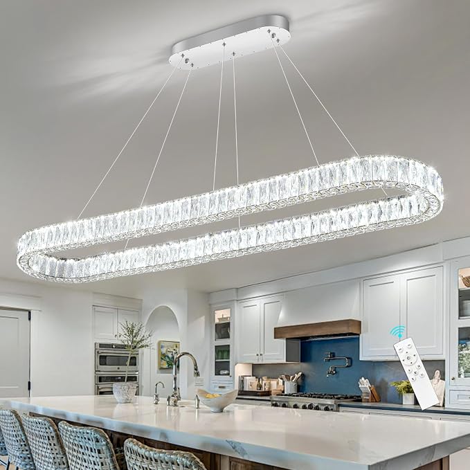 HAIXIANG Crystal 59 Inch Long Chandelier Modern Dimmable LED Chandeliers by HAIXIANG