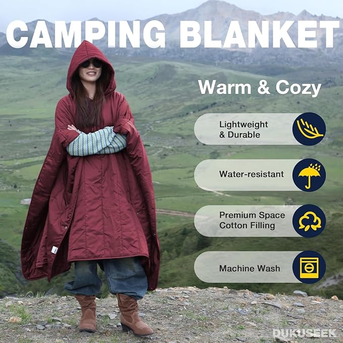 DUKUSEEK Outdoor Wearable Camping Blanket, Large Packable Backpacking Hooded - Image 4