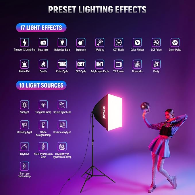 NEEWER 2 Pack 520W Equivalent RGB Softbox Lighting Kit - Image 6