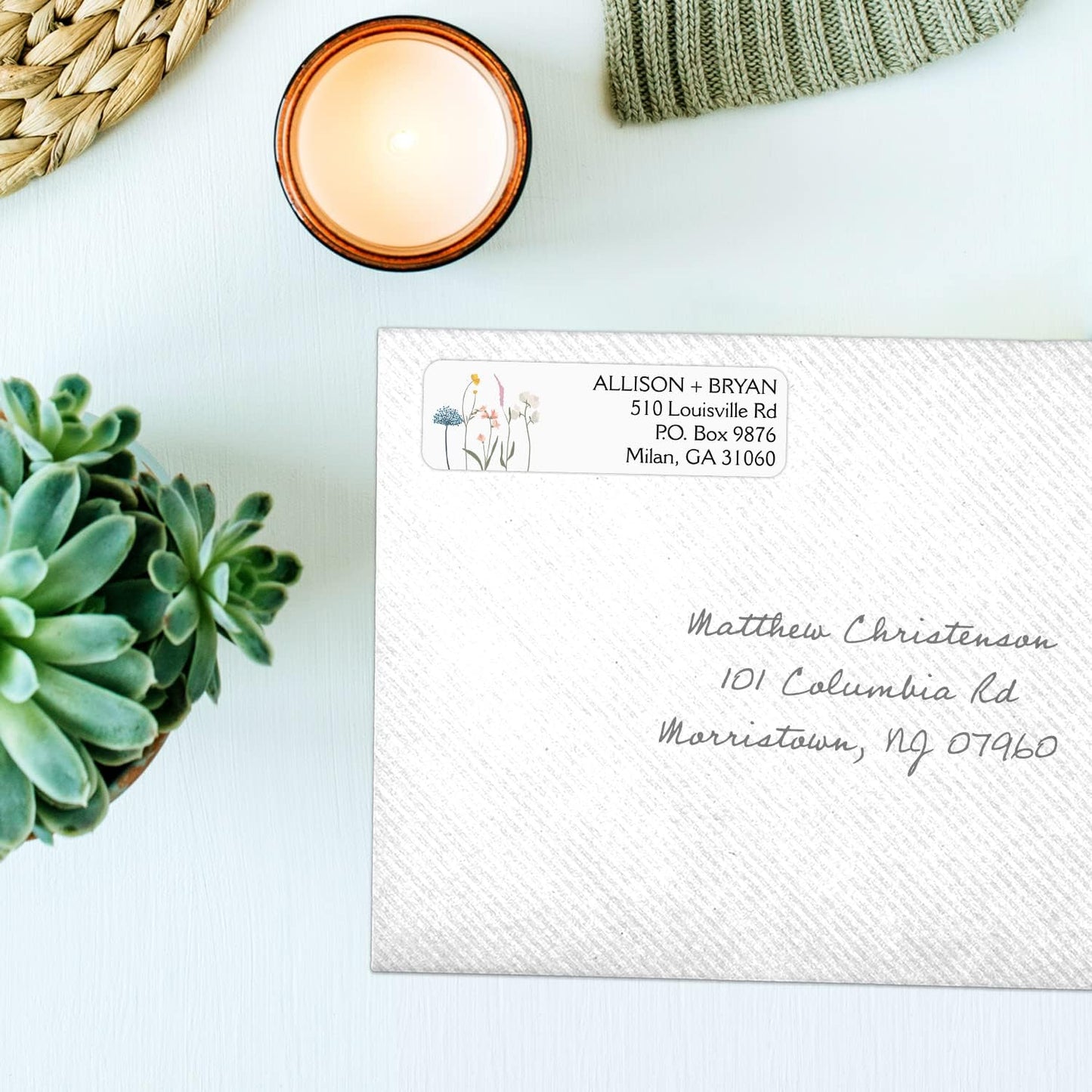 Wildflower Rolled Address Labels / 500 Personalized Return Address Labels/Designer Address Stickers in Elegant Plastic Dispenser