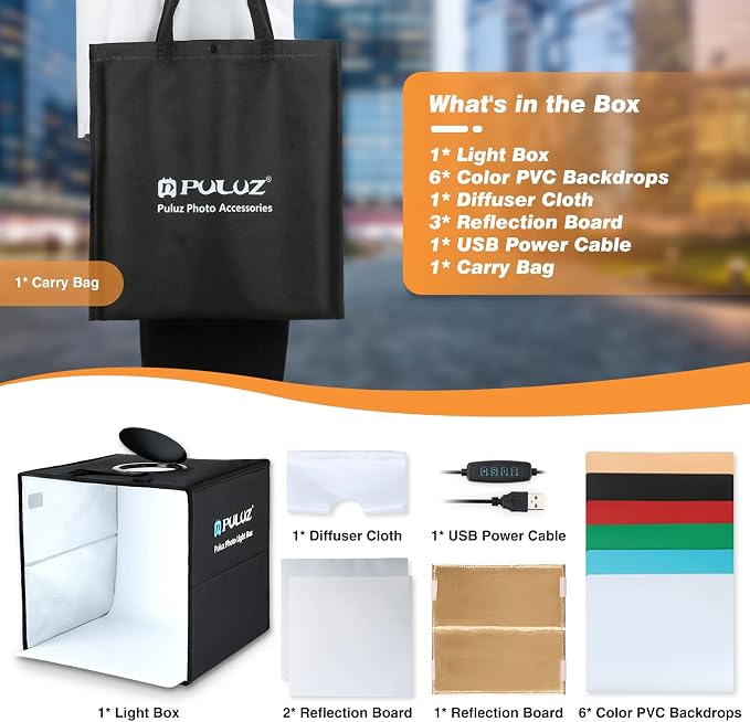 Photo Box, PULUZ Mini Folding Lightbox Portable Light Box Photography Shooting - Image 7
