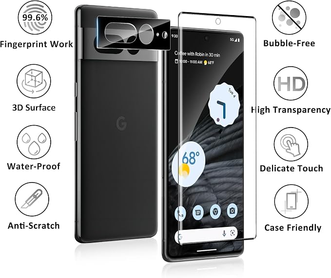 2+2 Pack for Google Pixel 7 Pro Screen Protector 6.7 inch, 9H Tempered Glass - Image 7