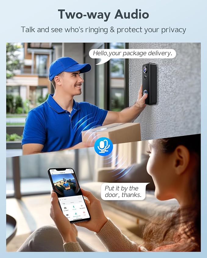 XTU Battery Doorbell, 180° Head-to-Toe Video, Live View - Image 5