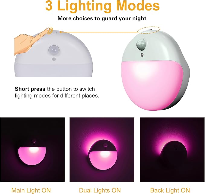 YUNLEX 2 Pack Pink Battery Night Light, Motion Activated Night Light, 2.6" - Image 4