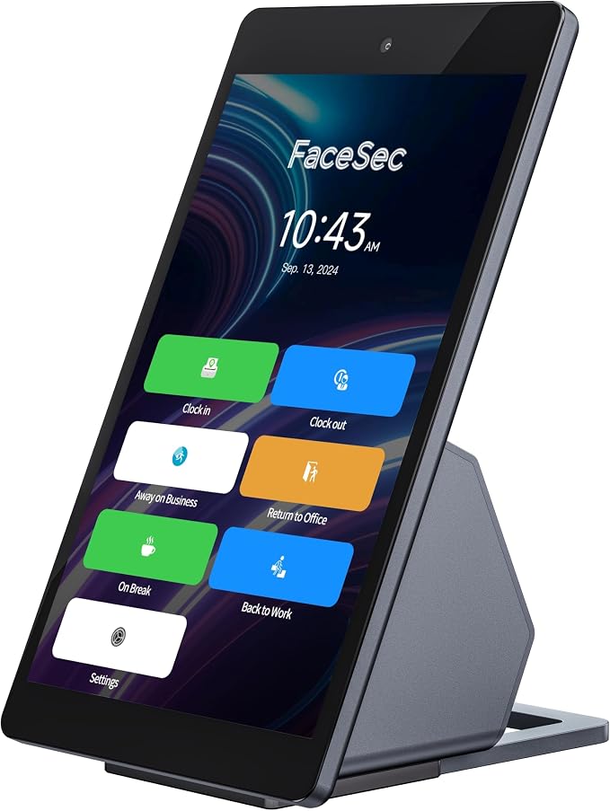 AI Face Recognition Time Clock for Small Business, 8-Inch Desktop Biometric by FaceSec