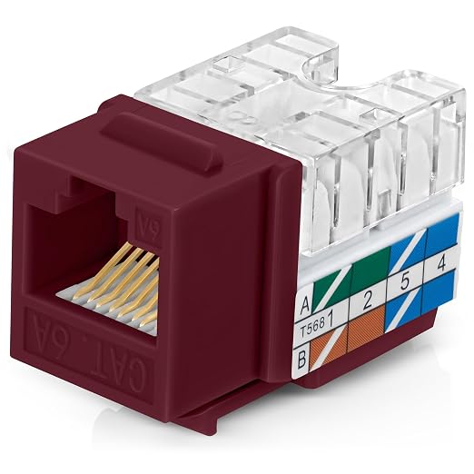 Everest 90° Angled RJ45 Cat6A Keystone Jacks 20-Pack in Red by EverestMediaSolutions