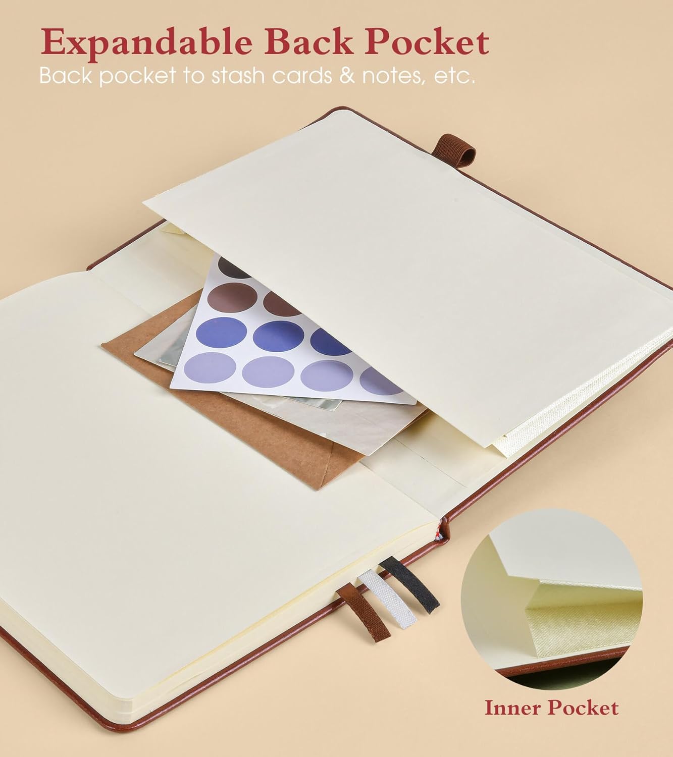 Dotted Journal Notebook for Women Men, 160 Pages Dot Grid Paper,Inner Pocket, A5 Hardcover Vintage Leather Notebooks for School, Work, Travel, Note Taking，Bullet Journaling 5.8"x8.5" (Brown)