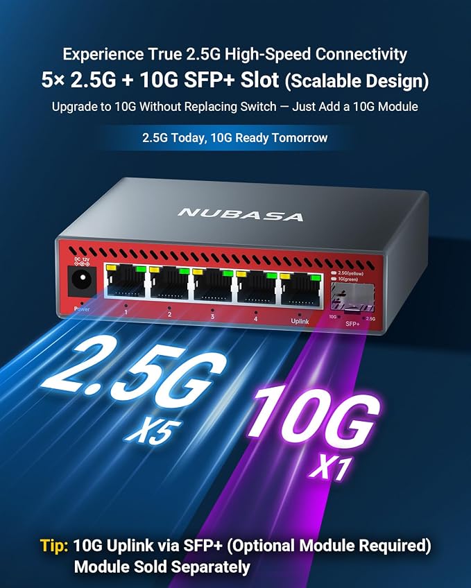 5-Port 2.5Gb Switch with 10Gb SFP+ Port, Less Heat Unmanaged Multigig Ethernet - Image 2