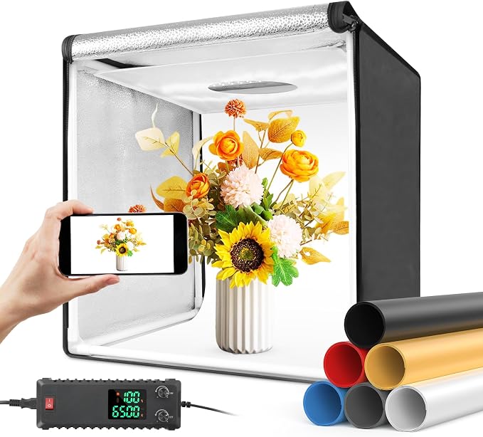 Bi-Color LED Photo Light Box 16x16 inch, 168 Dimmable LEDs Product Photography by Heorryn