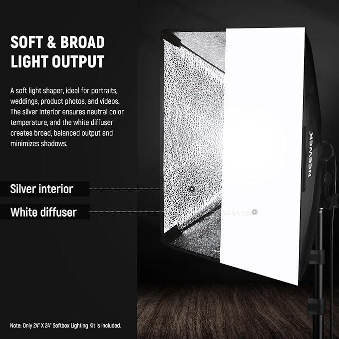 NEEWER 350W Equivalent Softbox Lighting Kit, 5700K LED Light Bulb, 24x24 inches - Image 4
