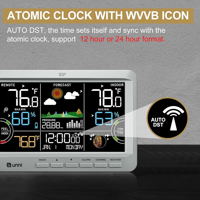 Weather Station Indoor Outdoor Thermometer Wireless, Home Atomic Clock - Image 5