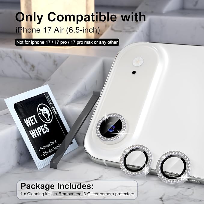 Choiche Compatible for iPhone 17 Air Camera Lens Protector Bling, 9H Tempered - Image 2