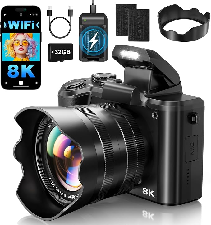 XNSIAKXA 8K Digital Cameras for Photography Autofocus 88MP WiFi Professional by DigitalCamera
