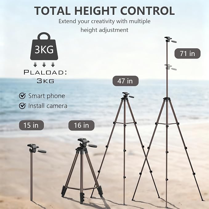 71" Camera Tripod, Lightweight Aluminum Phone Tripod - Image 6