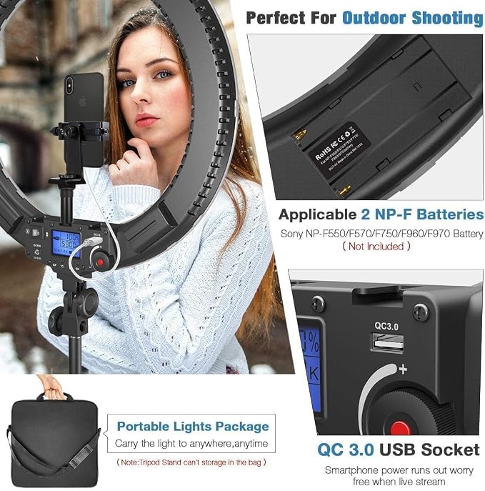 19 inch Ring Light with Remote Controller and Stand iPad Holder, 60W Bi-Color - Image 4