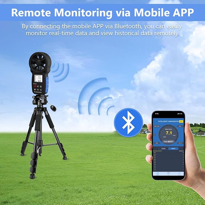 HoldPeak Handheld Anemometer Bluetooth, Digital Wind Speed Gauge Meter - Image 2