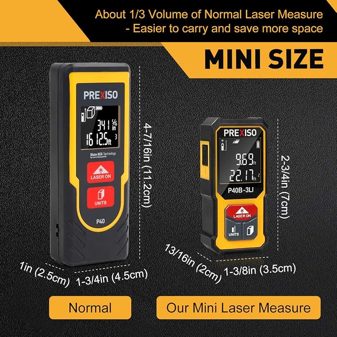 PREXISO Mini Laser Measurement Tool, 135Ft Rechargeable Laser Distance Meter - Image 2