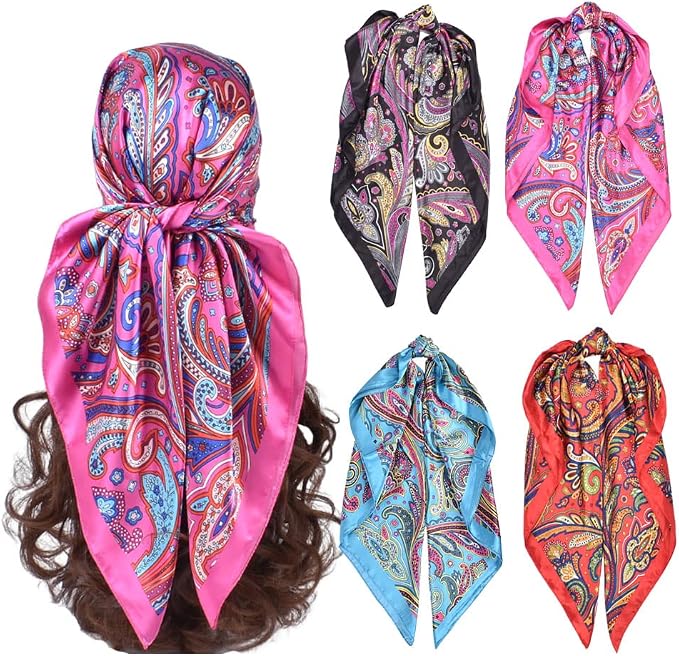 4Pcs Silk Head Scarves for Women Satin Hair Scarf 35”Large Square Bandana Silk by Upeilxd
