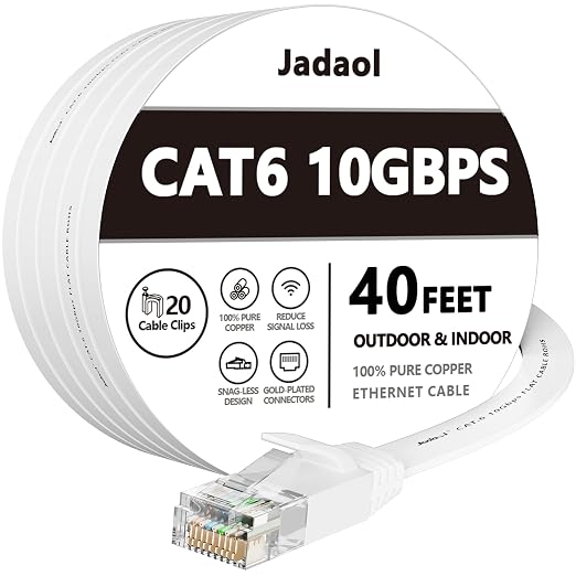 Jadaol Cat 6 Ethernet Cable 40 ft, 10Gbps Support Cat8 Cat7 Network, Flat RJ45 by Jadaol