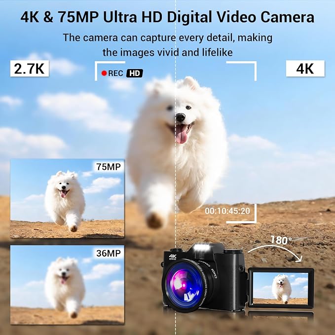 Camera Digital, 75MP WiFi 4K Vlogging Video Camera - Image 2
