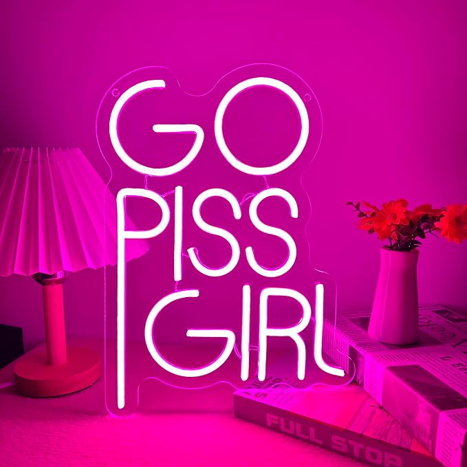 GO PISS GIRL Neon Sign Funny Dimmable LED Light Up Sign Pink Aesthetic Pop by Manimo